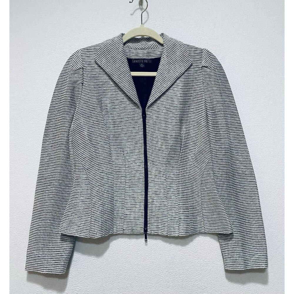 Lafayette 148 New York Blazer Womens 4 Gray Zip Up Textured Pleated Work Career